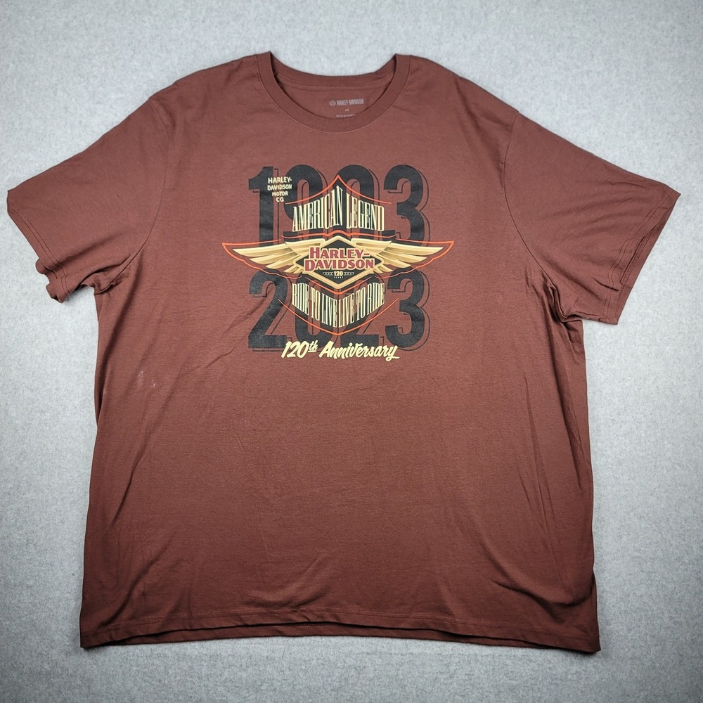 Harley Davidson 120th Anniversary T-Shirt Mens 4XL Burgundy Graphic Biker Tee